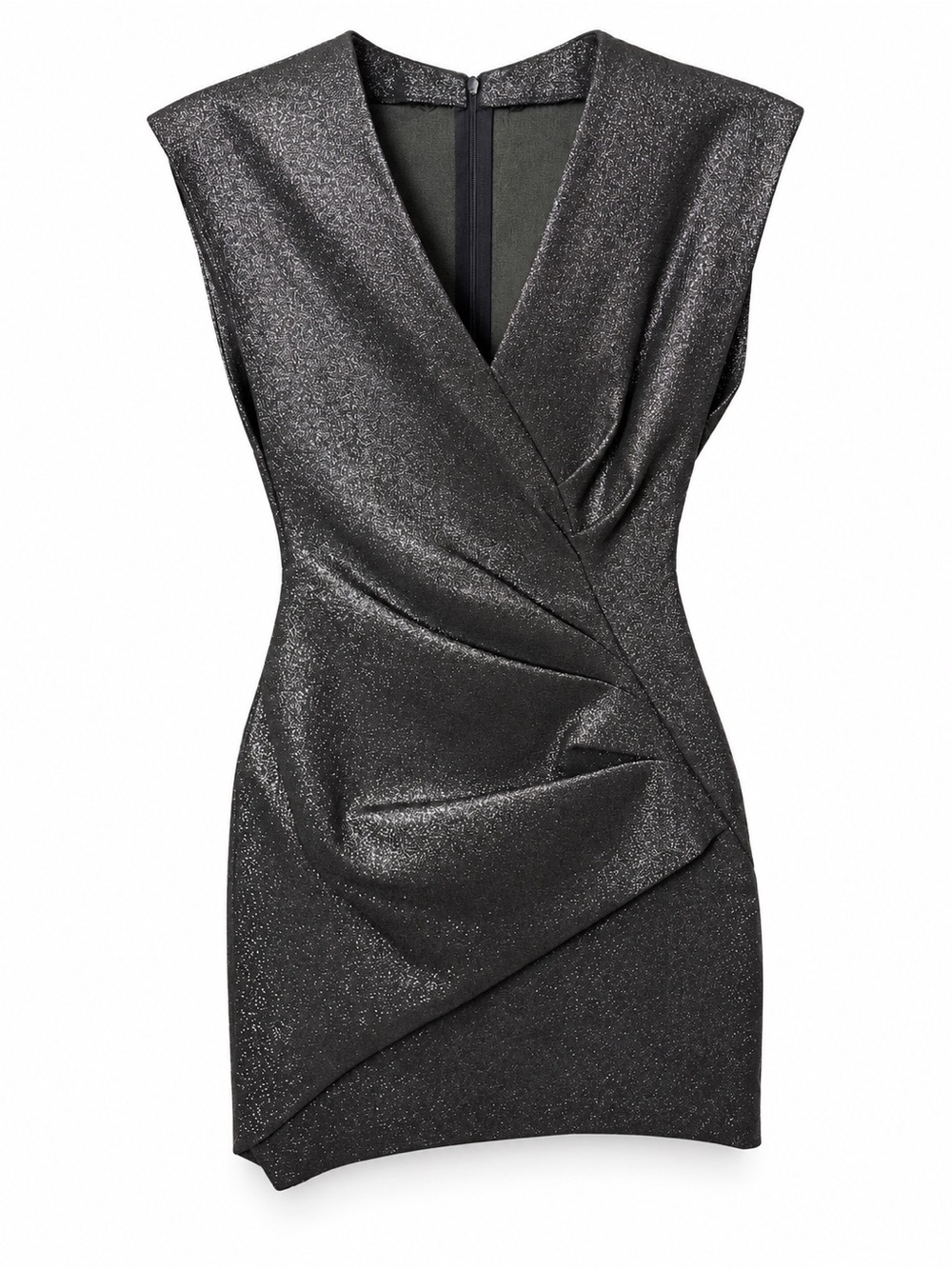 IRO Metallic Charcoal Draped V-Neck Mini Dress size S